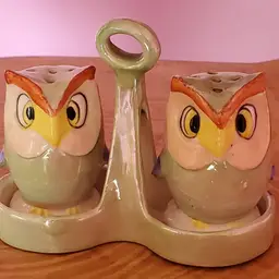 Vintage Lusterware Owl S&P Shakers With Their Tray-Made in Germany