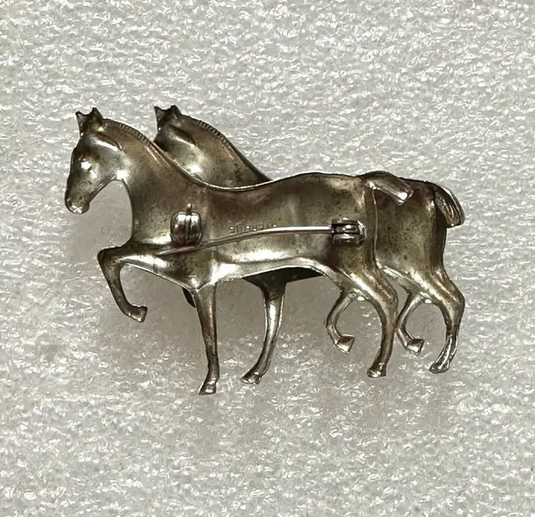 Vintage Sterling Silver Double Horse Pin