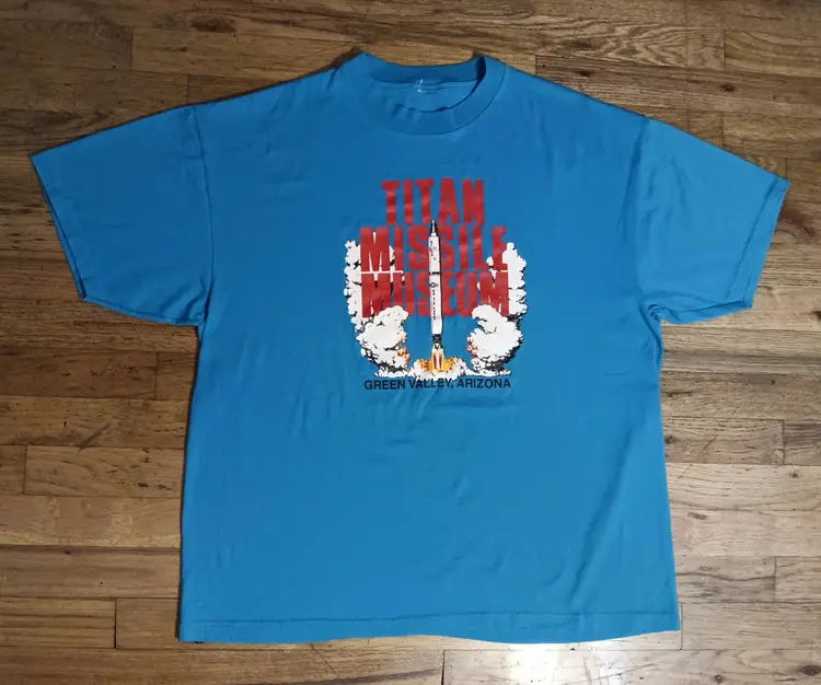 Vintage Titan Missile Museum T-Shirt USAF Turquoise Blue NASA Space Air Force