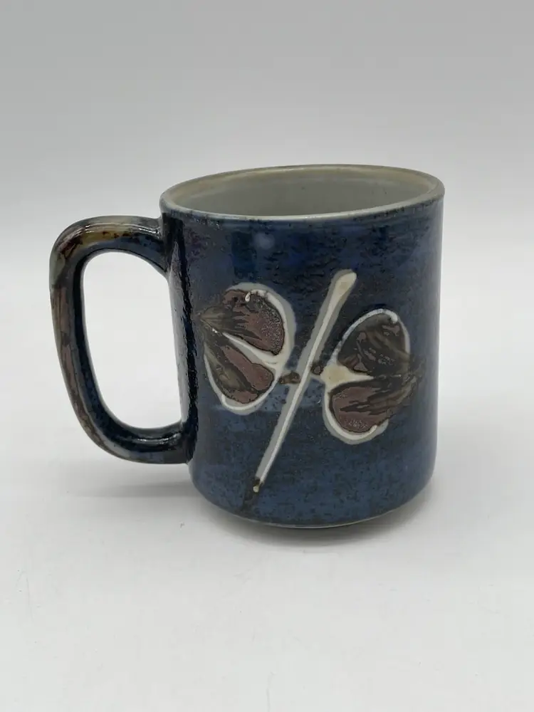 Vintage Otagiri Blue With Leaf Design Stoneware Mug