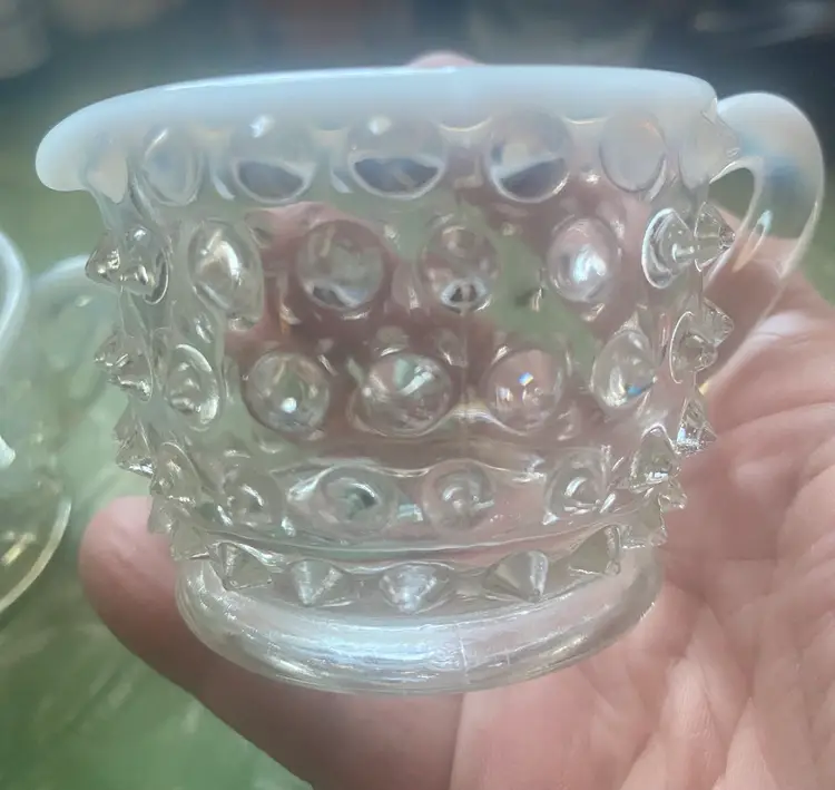 Vintage Mini Opalescent Hobnail Cream And Sugar