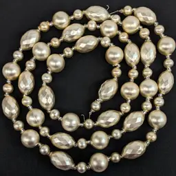 Vintage Czech Republic Glass Christmas Bead Garland Light Gold Tone 5.75'