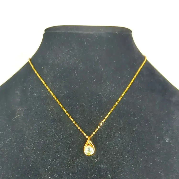 Vintage Van Doran Genuine Blue Topaz Pendant & 18 Inch Gold Tone Necklace