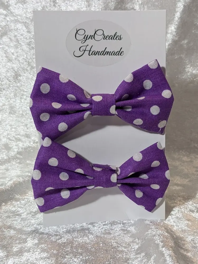 Pigtail Hair Bows - Toddler, Girls, Handmade, Purple Polka Dots