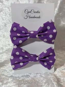Pigtail Hair Bows - Toddler, Girls, Handmade, Purple Polka Dots