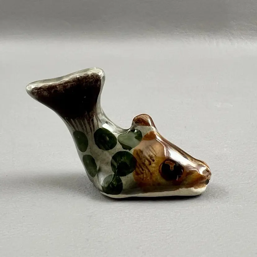 Vintage Tonala Hand Painted Fish 2" Figurine Mexican Pottery Tail Up