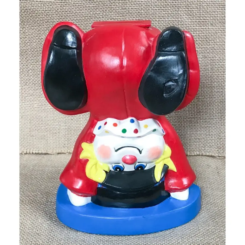 Silly Clown Doing Handstand Ceramic Coin Bank Hand Painted Whimsical Kidcore