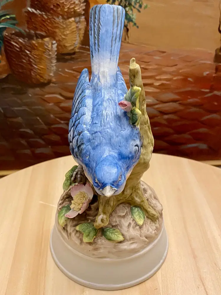 Vintage Andrea By Sadek Blue Bird Music Box Ceramic Figurine | Plays Love Story | Made in Japan
