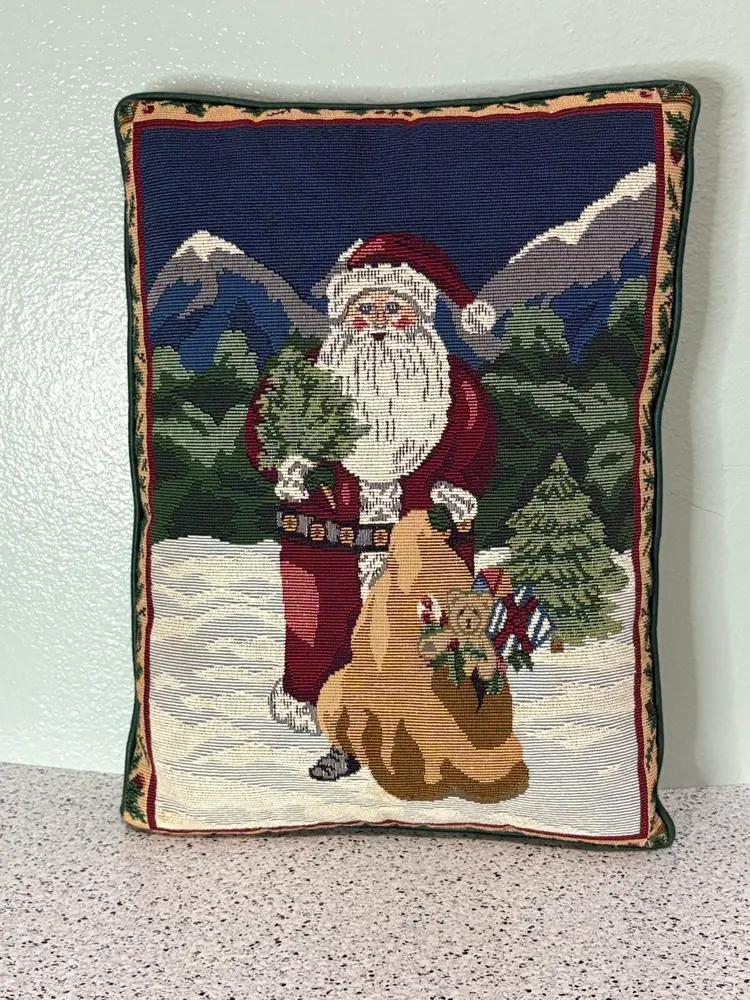 Vintage Old World Santa Claus Tapestry Throw Pillow Christmas Decor
