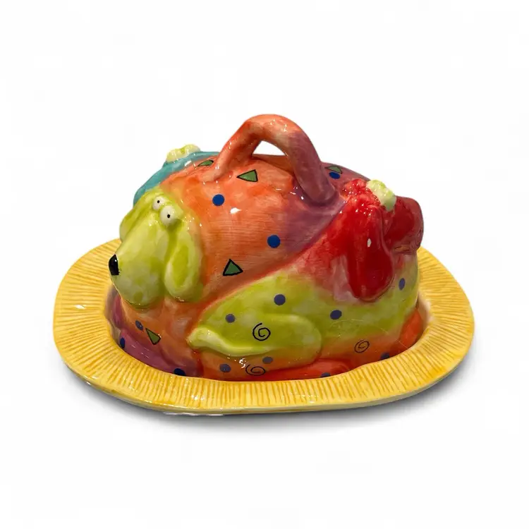 Floppy Dog Rainbow Ceramic Butter Dish