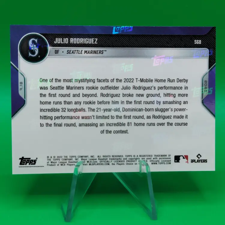 Julio Rodriguez RC 2022 Topps NOW #568 7.18 Sets New Rookie First-Round Record With 32 Seattle Mariners