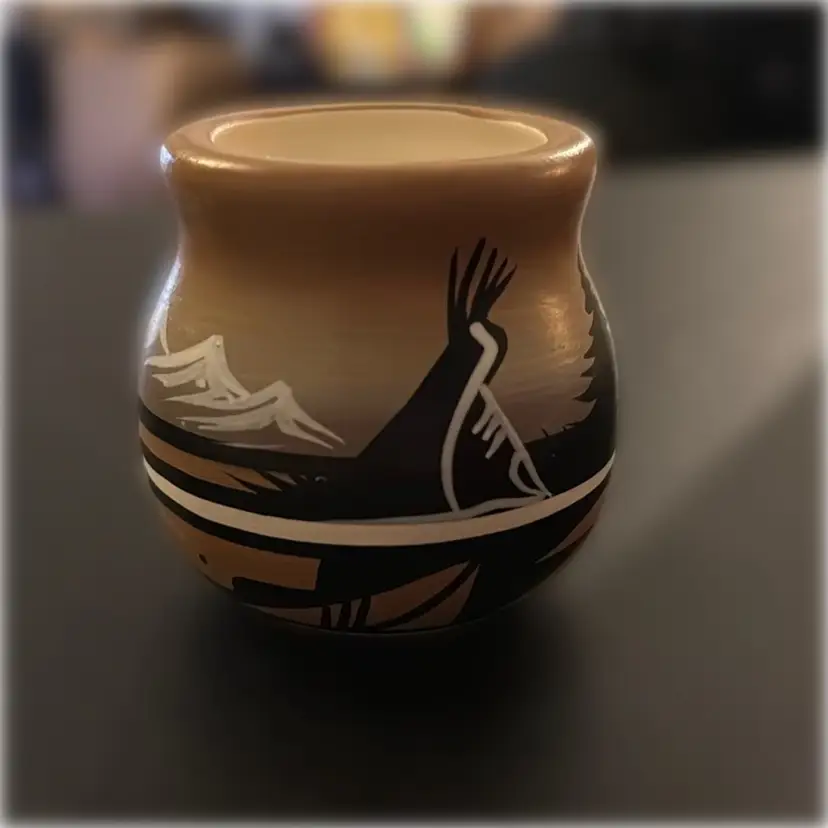 Hand-Signed Navajo Native American Pottery Small Vase - 2.5” tall and 2” in diameter