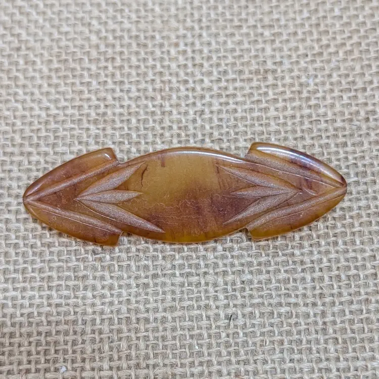 Vintage Tortoiseshell Bakelite Hand Carved Brooch Marbled Butterscotch & Brown