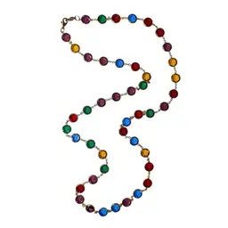 36” Vintage AUSTRIAN Beveled Crystal Necklace | Gold Tone Multicolor Jewel Tone