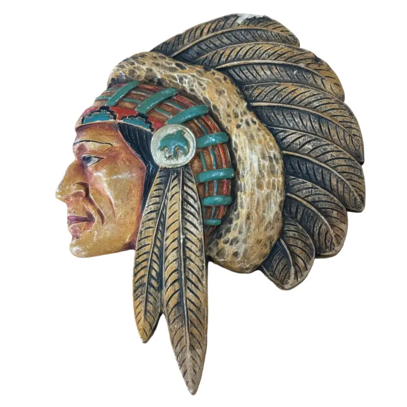 Chalkware Native American Style Chief Head Wall Decor