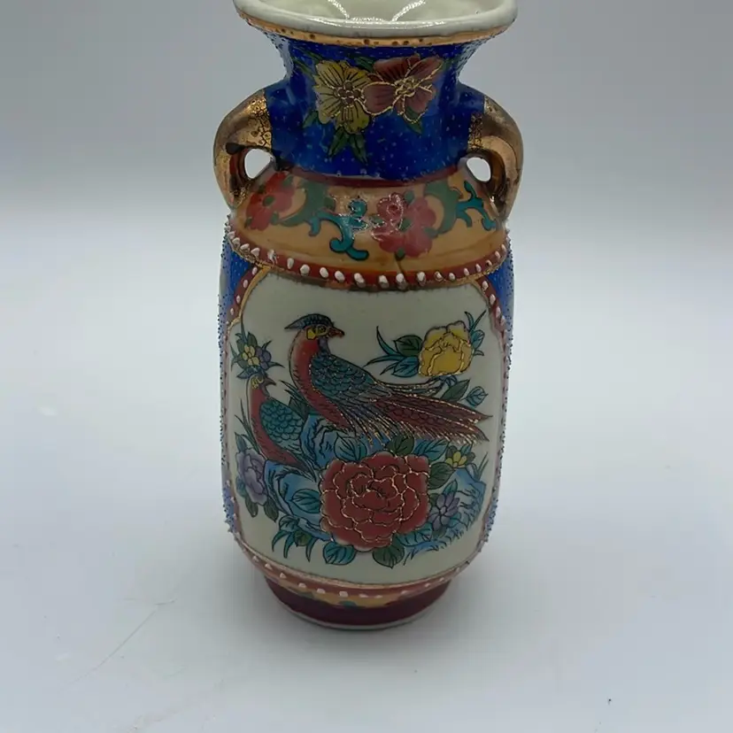 Vintage K's Collection 6" Birds & Flowers Themed Vase Asian Style