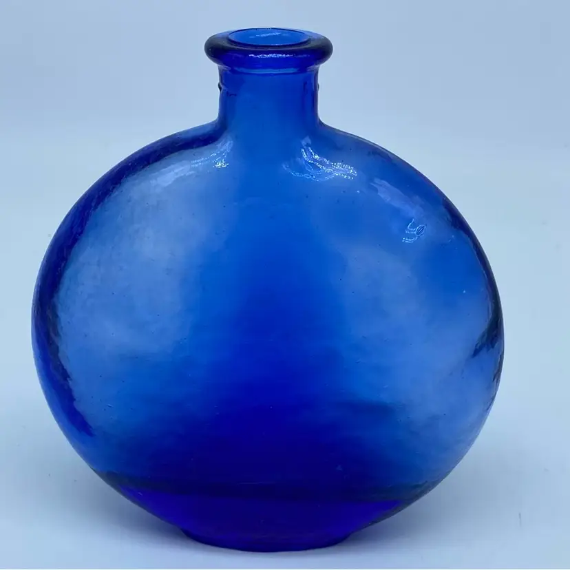 #0230 Hand-blown cobalt blue glass decorative bottle or vase 5” X 4”