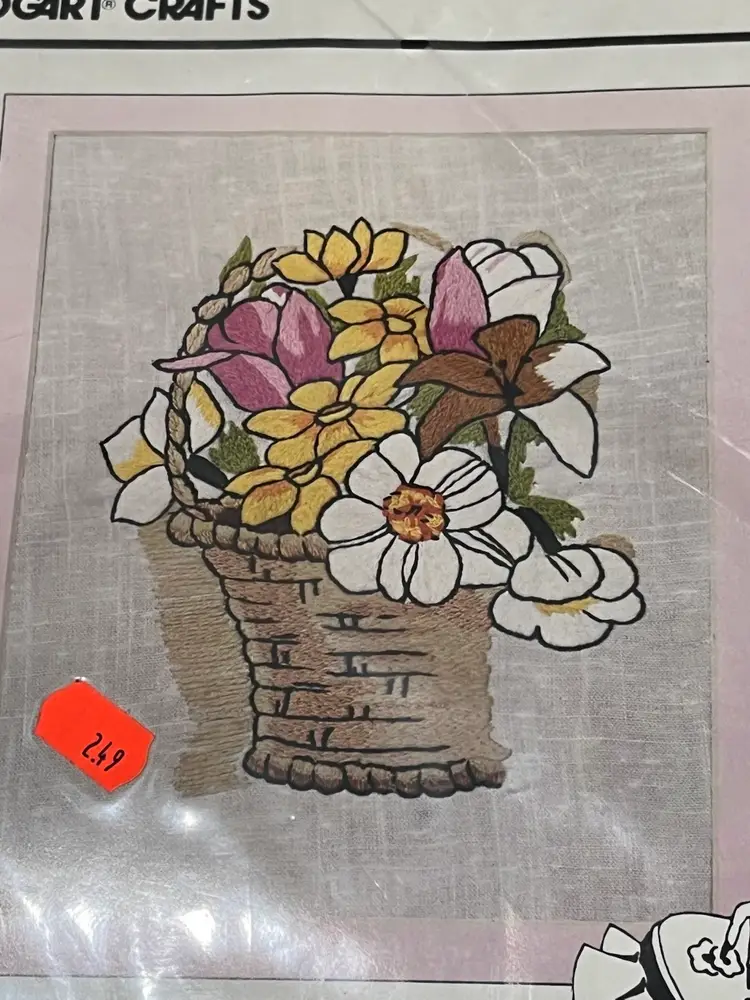 Flower Basket Vintage Crewel Kit NOS New Old Stock Sealed