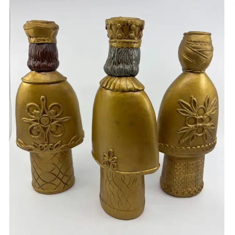 Mid Century Paper Mache Goldtone Wise Men Candle Holder Set 10.5”