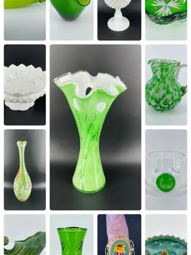☘️St Patrick’s Day All Things Green & White Sale~Glass, Pottery And Jewelry With Attic On The Beach☘️