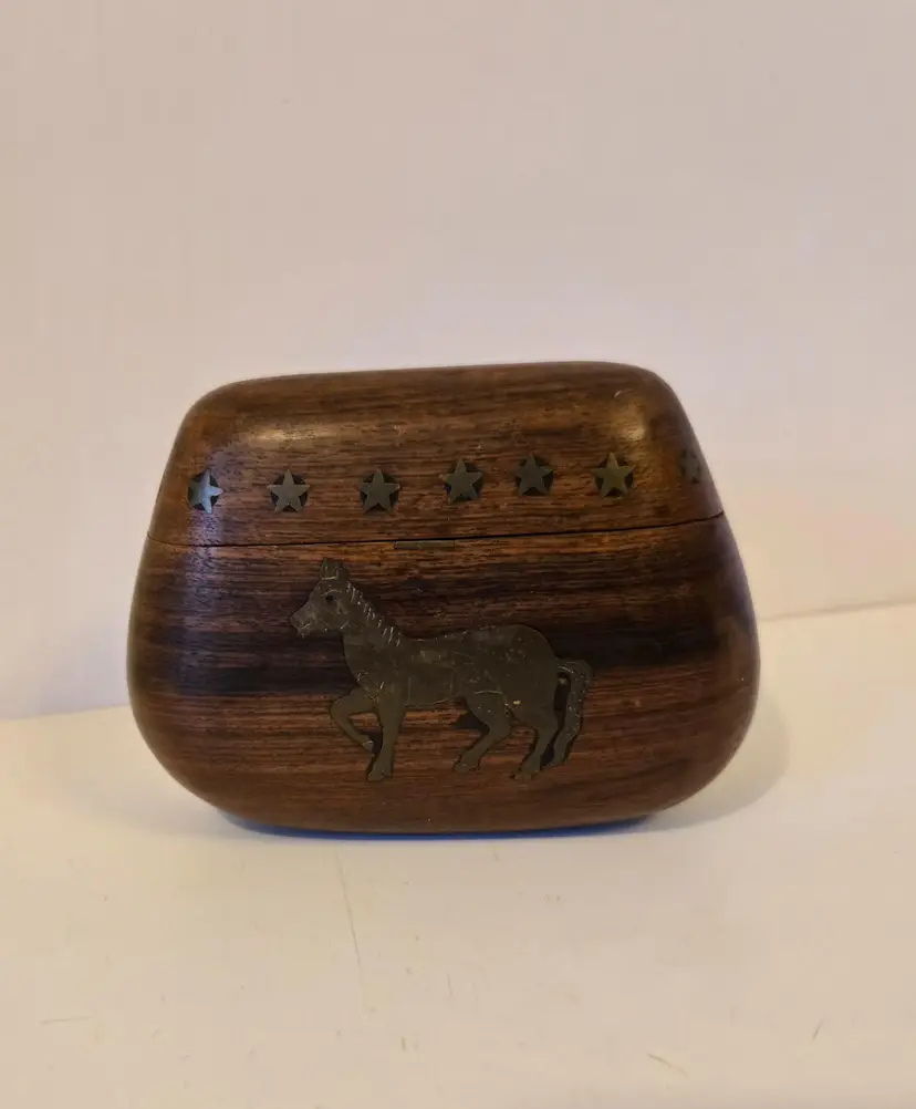 #01 - Wood And Brass Hinged Lid Box With Horse And Parrot