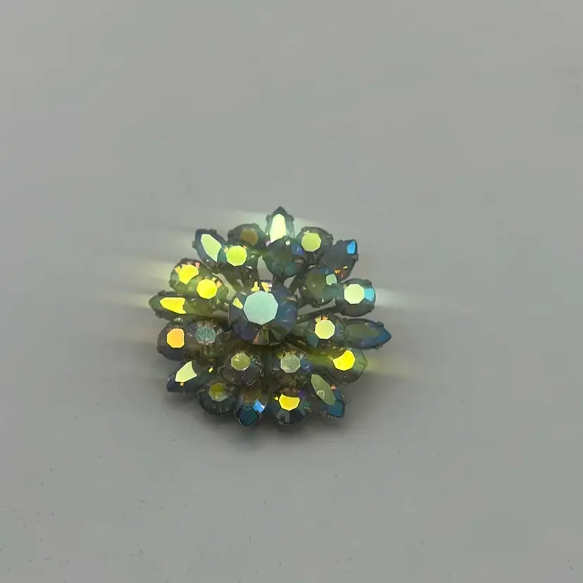 Vintage AB Rhinestone Brooch Pin, 1-1/2”
