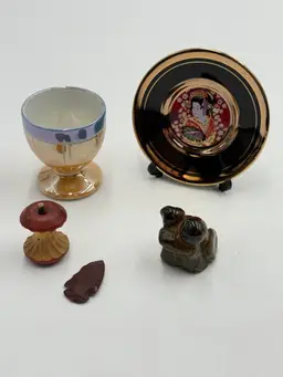 Small Lot Random Figurines Chokin Mini Plate Apple Egg Cup Frog Arrow Head