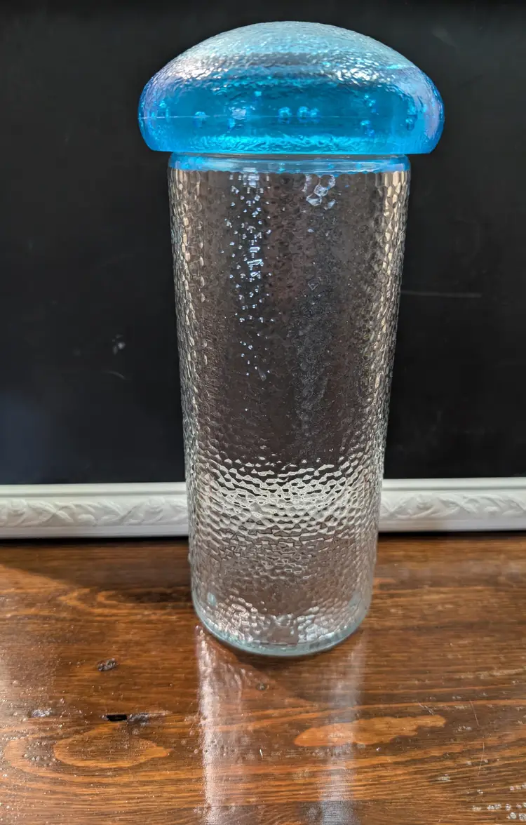 Vintage Pier 1 Mushroom Designed Glass Container with Plastic Lid