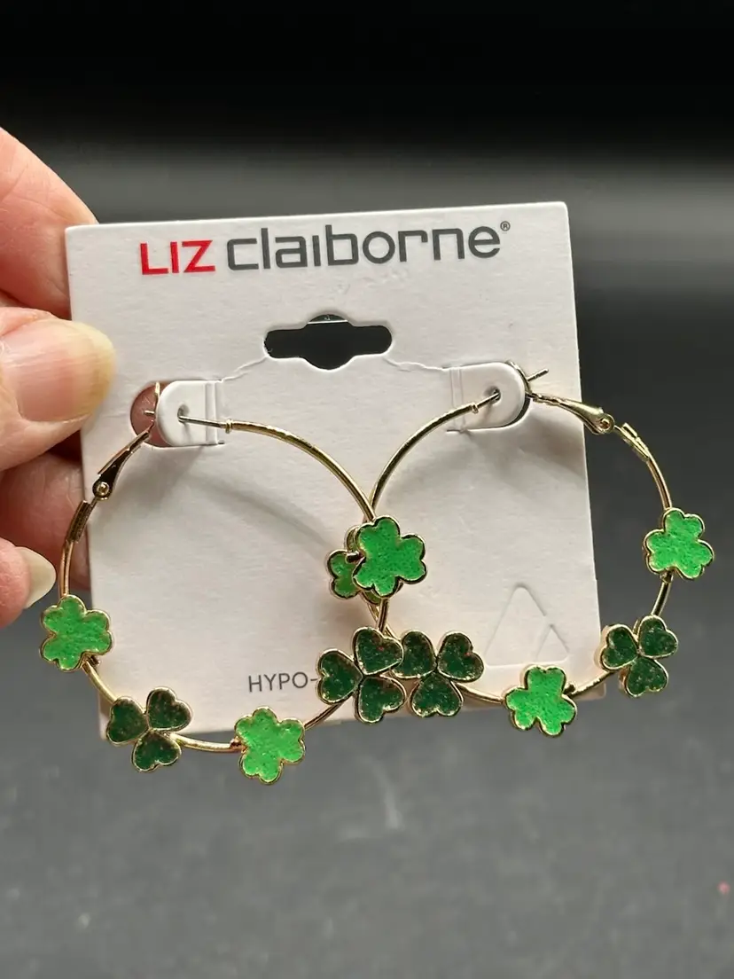 Liz Claiborne St. Patrick's Day Hoop Earrings, Green Shamrock Clover Dangle Earrings