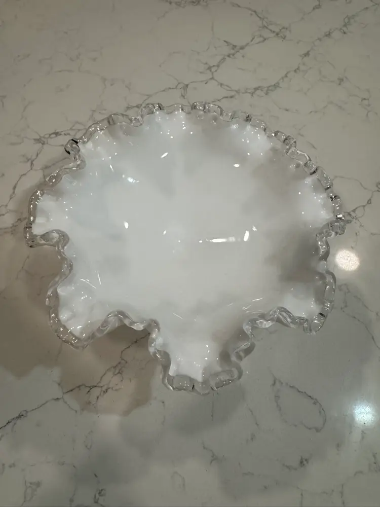 Vintage Fenton Milk Glass Ruffled Bowl