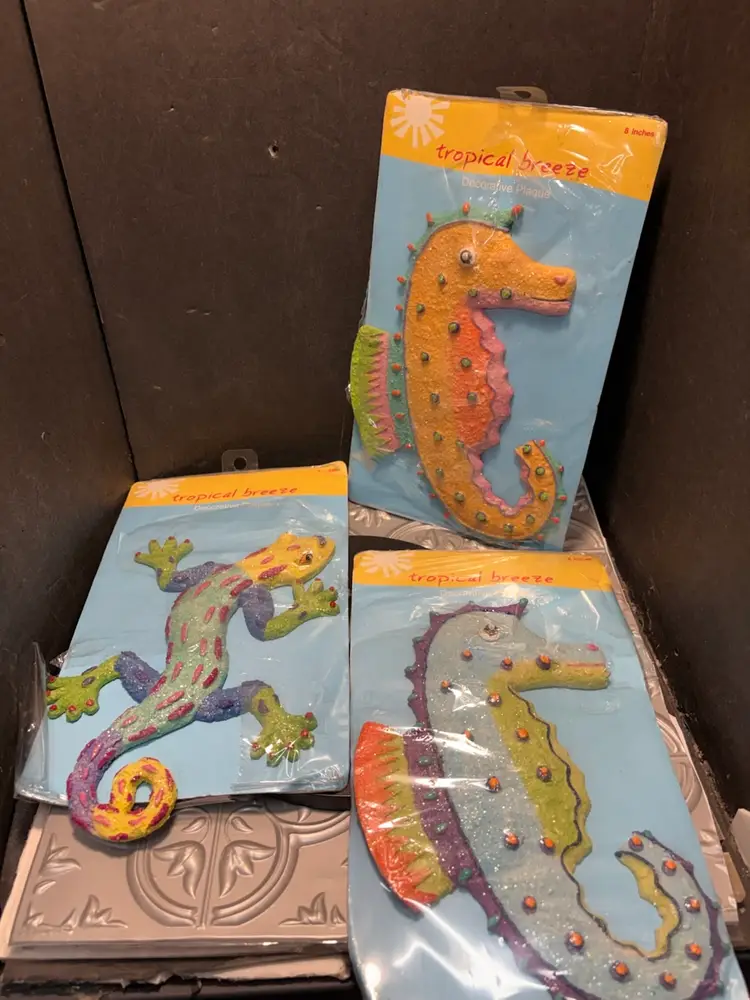Vintage Set of 3 Beachcombers Vtg Seahorse And Gecko Wall Art Decor Sealife Tropical New In Packing