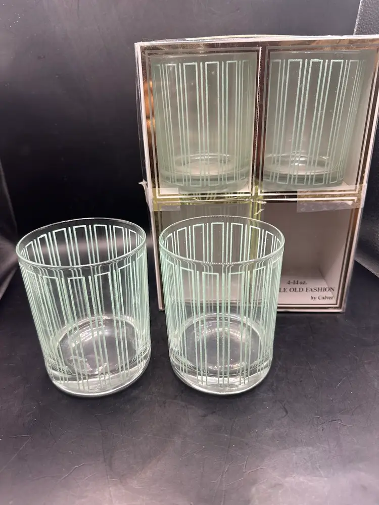 Culver MCM Double Old Fashion 4-14oz New Old Stock “Madison Sea Foam” Glasses