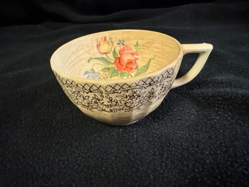 Antique Limoges Rose Floral Flower Filigree Porcelain Tea Demitasse Cup France