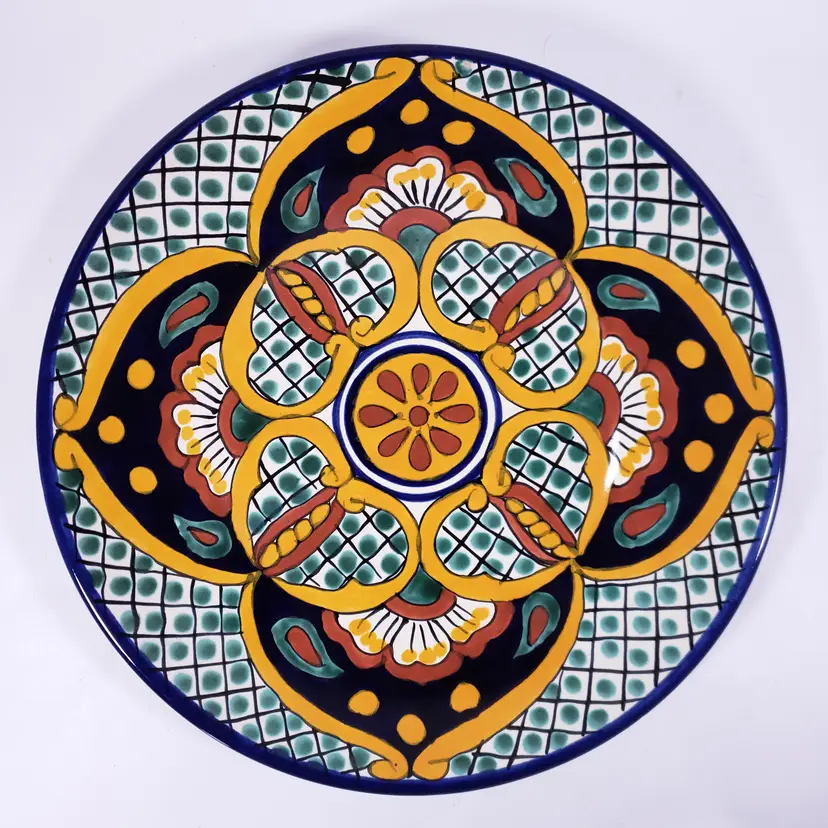 Signed JMB Talavera Mexican Folk Art Hand Painted Terracotta DECORATIVE PLATE
