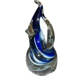Colbalt Blue Swirled Elephant Art Glass Paperweight