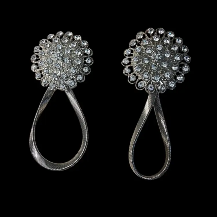 Curtain Tiebacks. Fancy Silver Tone With Rhinestones.