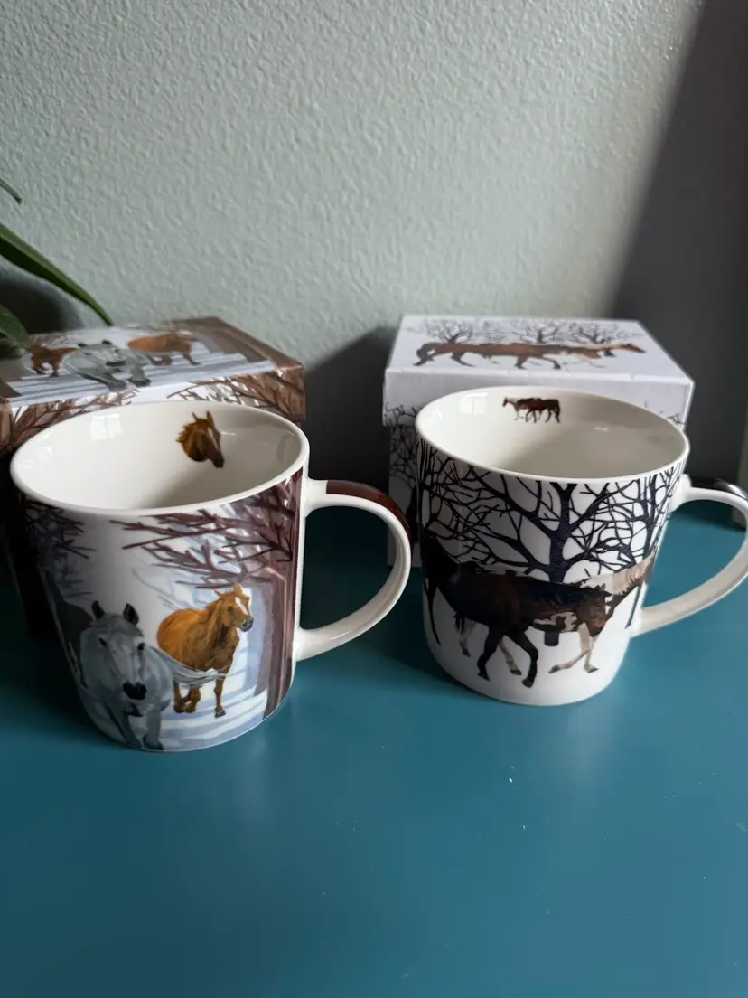 New in Box: 2  Can Art "Winter Horses" Holiday Coffee Mugs 13.5 oz PPD