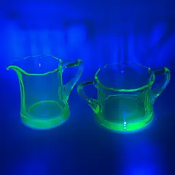 Uranium GLOW Depression Glass Cream And Sugar Set 😎