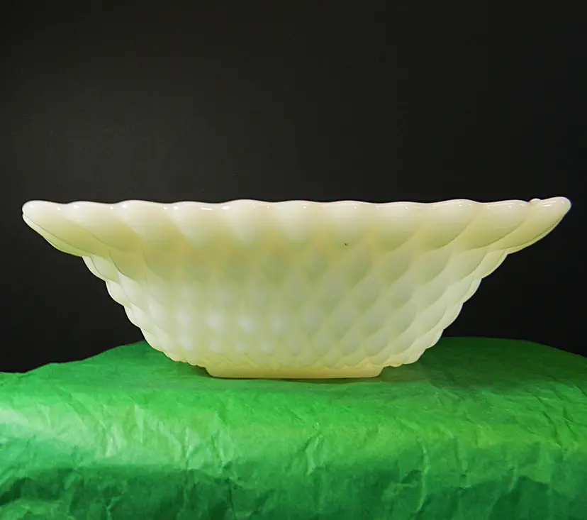 White Milk Glass Square Dish with Diamond Pattern