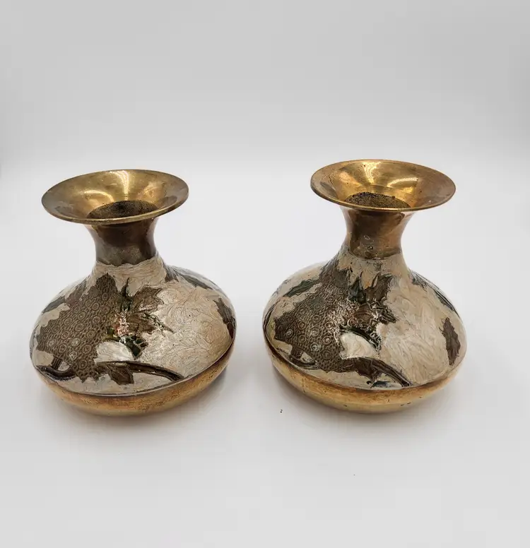 #B42 Brass Hand Painted Vase Made in India Set of 2