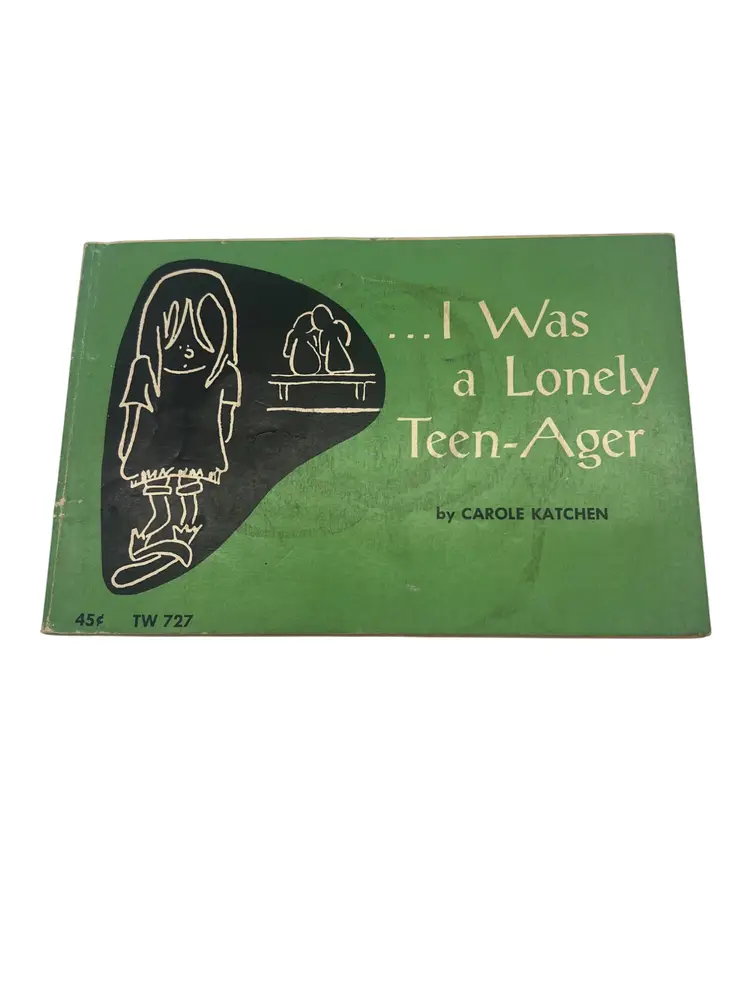 1968 Scholastic paperback titled I Was a Lonely Teen-Ager by Carole Katchen, 5th printing. Part illustrated comic, part tongue-in-cheek memoir, this vintage book humorously chronicles the awkward social life of a teenage girl and her evolving strategies for success with boys. Originally sold for 45¢ as TW 727. Measures 6" x 4".  Name written on inside covers. Moderate age toning throughout. Some minor surface wear to covers. No rips or tears to pages noted. See pictures for further details on condition.