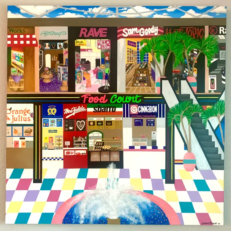 Y2K Shopping Mall 36"x36" XL Acrylic Painting