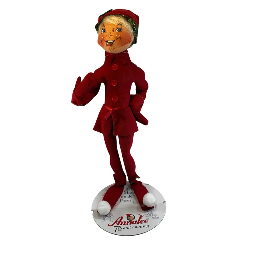 Annalee Doll 14" Red Elf Pose-able New Hand Painted Face Christmas Holiday New