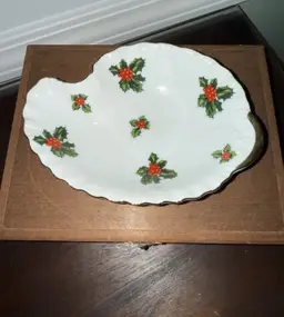 Vintage 1950's Lefton Christmas CERAMIC teardrop CANDY nut berry DISH bowl
