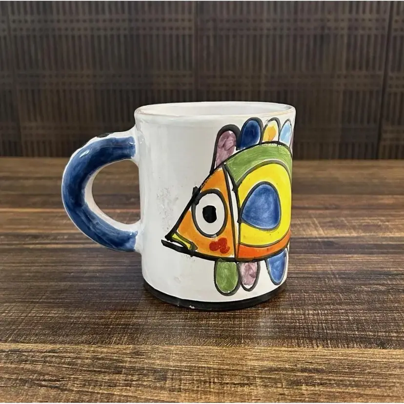 Vintage Hand Painted De Simone Italian Art Pottery Fish Coffee Mug