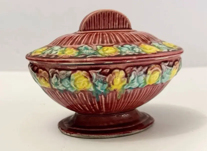 Vtg  Footed Dish Japan Collectable Small Floral Design Covered Trinket