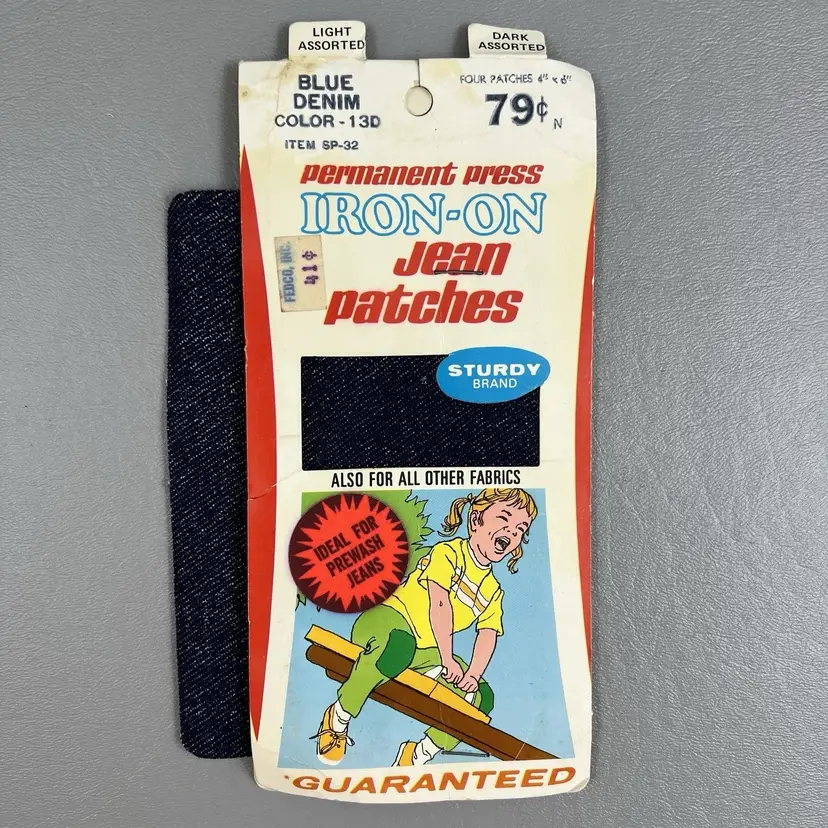 Vintage 1969 Iron-On Jean Patch Card Cartoon Graphic Denim Repair Sewing Ephemera NOS
