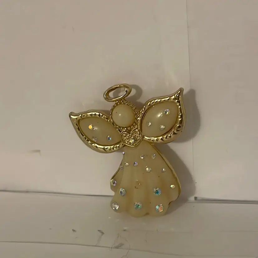 #541 Gold And White Sparkling Angel Brooch