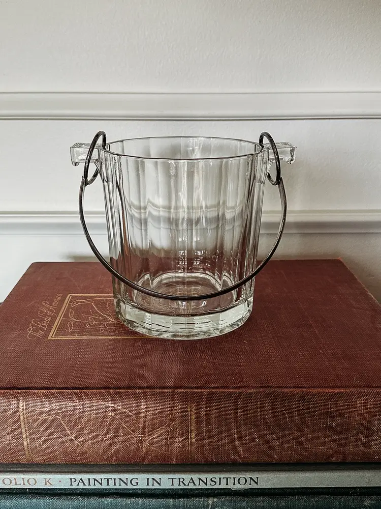 Vintage Glass One Bottle Ice Bucket with Silver Plate Handle
