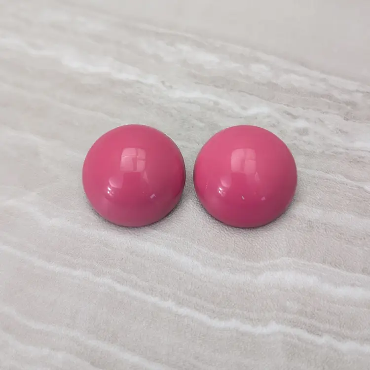Vintage Clip On Earrings Domed Circle Retro Pink Just Over 1" Classic Statement